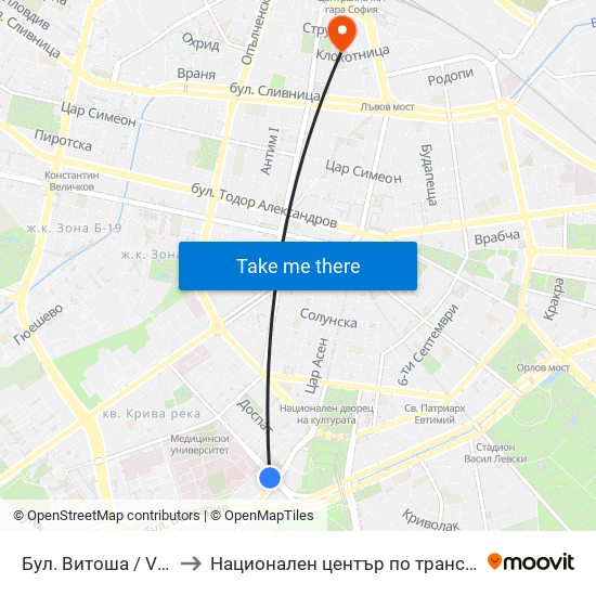 Бул. Витоша / Vitosha Blvd. (0302) to Национален център по трансфузионна хематология (НЦТХ) map