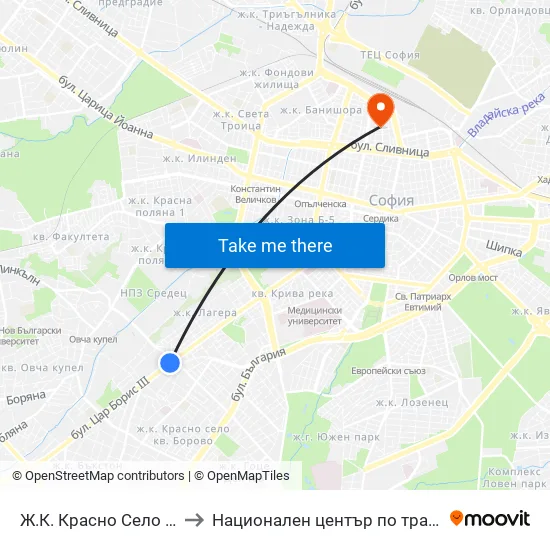 Ⓜ️ Ж.К. Красно Село / Krasno Selo Qr. (0638) to Национален център по трансфузионна хематология (НЦТХ) map