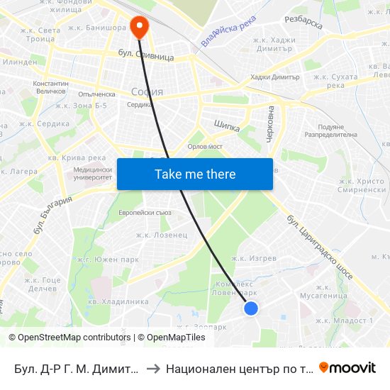 Бул. Д-Р Г. М. Димитров / G. M. Dimitrov Blvd. (0317) to Национален център по трансфузионна хематология (НЦТХ) map