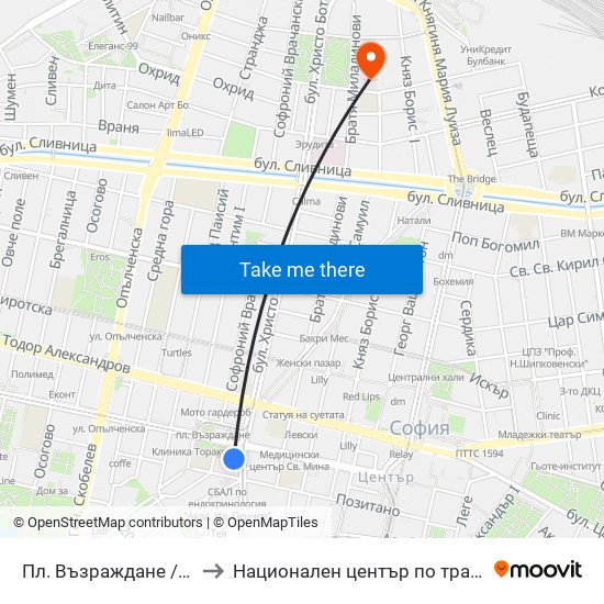 Пл. Възраждане / Vazrazhdane Sq. (1269) to Национален център по трансфузионна хематология (НЦТХ) map