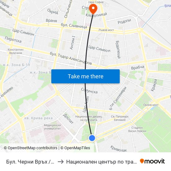 Бул. Черни Връх / Cherni Vrah Blvd. (0395) to Национален център по трансфузионна хематология (НЦТХ) map