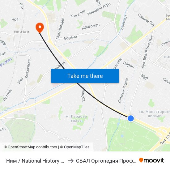 Ним / National History Museum (1464) to СБАЛ Oртопедия  Проф. Бойчо Бойчев map