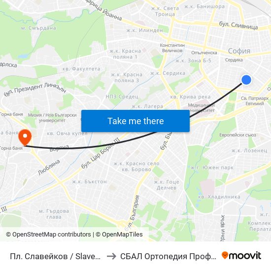 Пл. Славейков / Slaveykov Sq. (1908) to СБАЛ Oртопедия  Проф. Бойчо Бойчев map