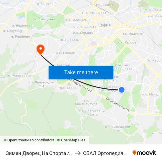 Зимен Дворец На Спорта / Winter Sports Palace (0742) to СБАЛ Oртопедия  Проф. Бойчо Бойчев map