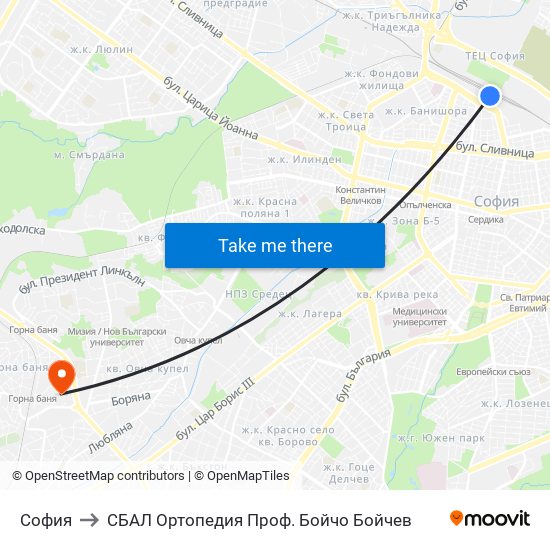 София to СБАЛ Oртопедия  Проф. Бойчо Бойчев map