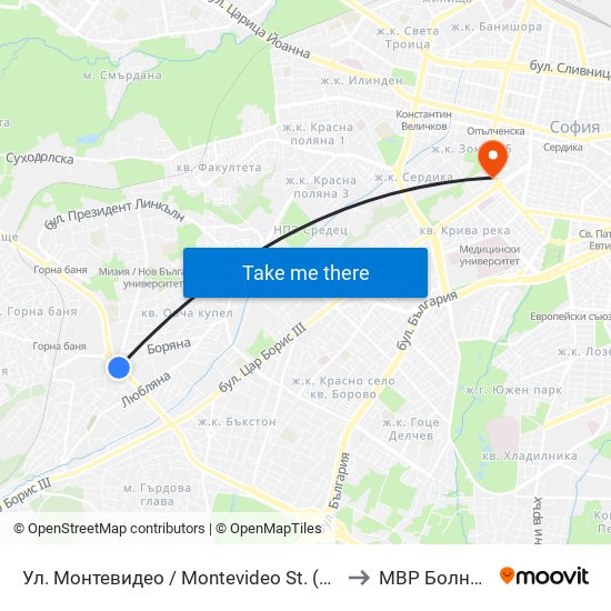 Ул. Монтевидео / Montevideo St. (2050) to МВР Болница map