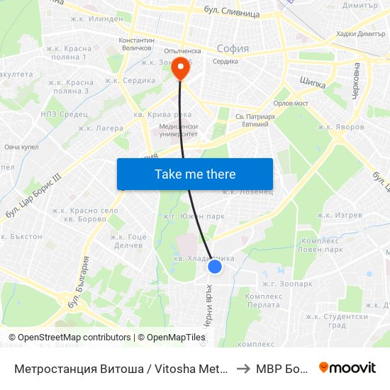 Метростанция Витоша / Vitosha Metro Station (0909) to МВР Болница map