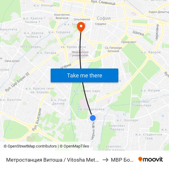 Метростанция Витоша / Vitosha Metro Station (2756) to МВР Болница map