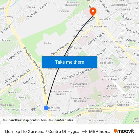 Център По Хигиена / Centre Of Hygiene (2343) to МВР Болница map