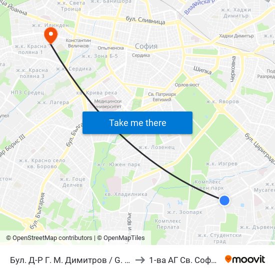 Бул. Д-Р Г. М. Димитров / G. M. Dimitrov Blvd. (0316) to 1-ва АГ  Св. София  (Т. Киркова) map