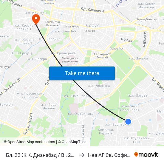 Бл. 22 Ж.К. Дианабад / Bl. 22, Dianabad Qr. (0124) to 1-ва АГ  Св. София  (Т. Киркова) map