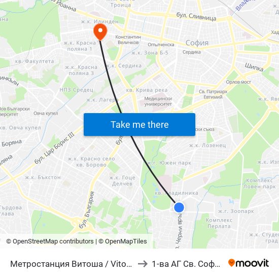 Метростанция Витоша / Vitosha Metro Station (2756) to 1-ва АГ  Св. София  (Т. Киркова) map