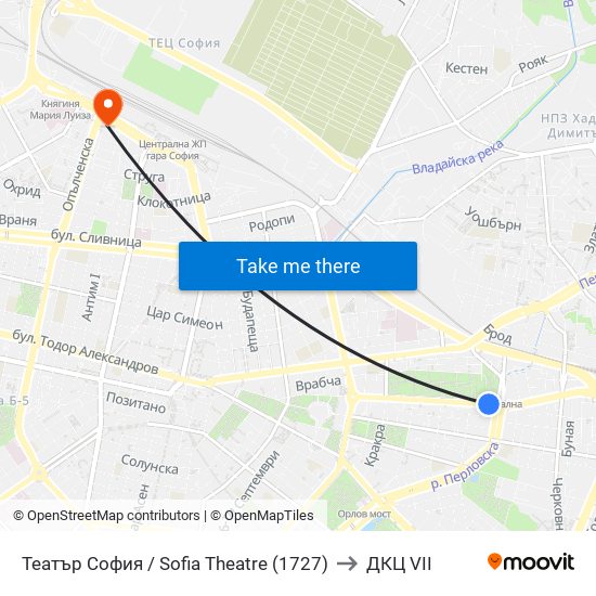 Театър София / Sofia Theatre (1727) to ДКЦ VII map