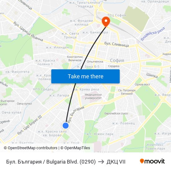 Бул. България / Bulgaria Blvd. (0290) to ДКЦ VII map
