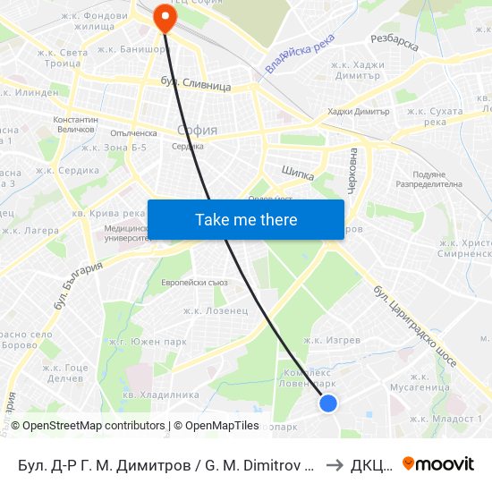 Бул. Д-Р Г. М. Димитров / G. M. Dimitrov Blvd. (0317) to ДКЦ VII map