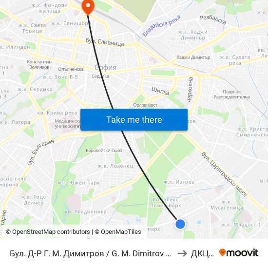 Бул. Д-Р Г. М. Димитров / G. M. Dimitrov Blvd. (0318) to ДКЦ VII map