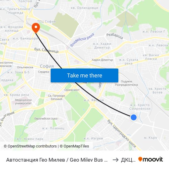 Автостанция Гео Милев / Geo Milev Bus Station (0052) to ДКЦ VII map