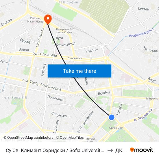Су Св. Климент Охридски / Sofia University St. Kliment Ohridski to ДКЦ VII map