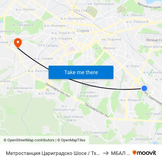 Метростанция Цариградско Шосе / Tsarigradsko Shosse Metro Station (1016) to МБАЛ Доверие map