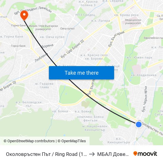 Околовръстен Път / Ring Road (1177) to МБАЛ Доверие map