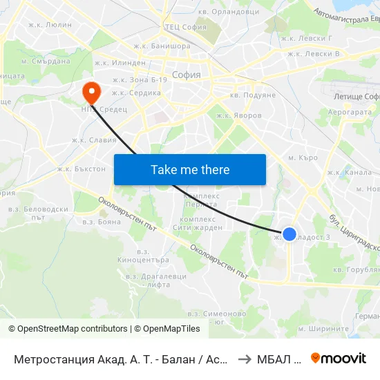 Ⓜ️ Метростанция Акад. Александър Теодоров - Балан / Akademik Aleksandar Teodorov - Balan Metro Station (1917) to МБАЛ Надежда map