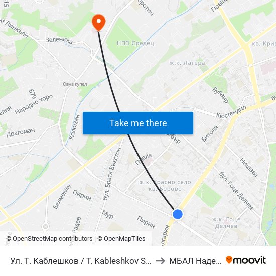 Ул. Т. Каблешков / T. Kableshkov St. (2213) to МБАЛ Надежда map