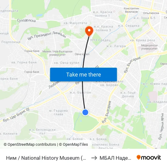 🎨 Ним / National History Museum (1464) to МБАЛ Надежда map