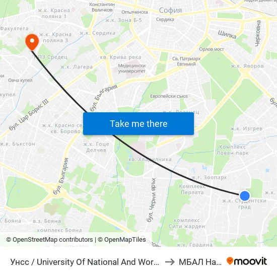 🎓 Унсс / University Of National And World Economy (1691) to МБАЛ Надежда map