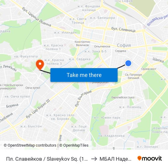 Пл. Славейков / Slaveykov Sq. (1908) to МБАЛ Надежда map