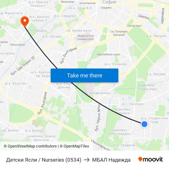 Детски Ясли / Nurseries (0534) to МБАЛ Надежда map