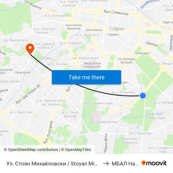 Ул. Стоян Михайловски / Stoyan Mihaylovski St. (2191) to МБАЛ Надежда map