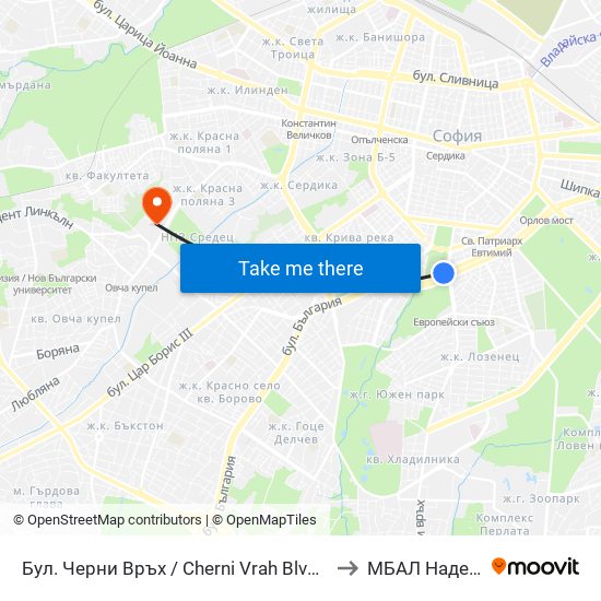 Бул. Черни Връх / Cherni Vrah Blvd. (0395) to МБАЛ Надежда map