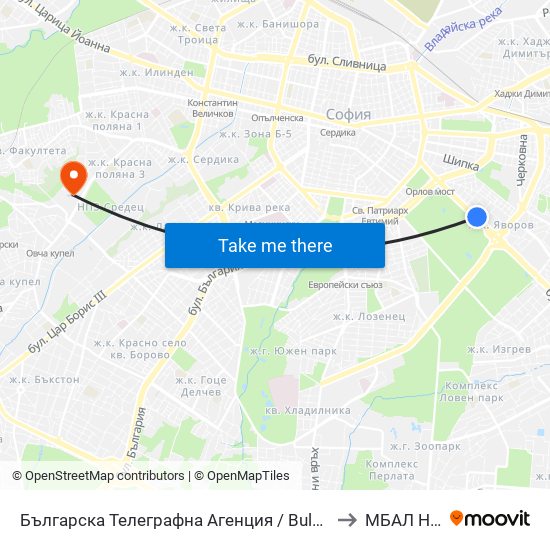 Българска Телеграфна Агенция / Bulgarian News Agency (1395) to МБАЛ Надежда map