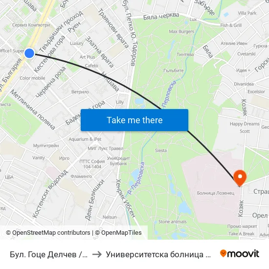 Бул. Гоце Делчев / Gotse Delchev Blvd. (0314) to Университетска болница Лозенец (University hospital Lozenets) map