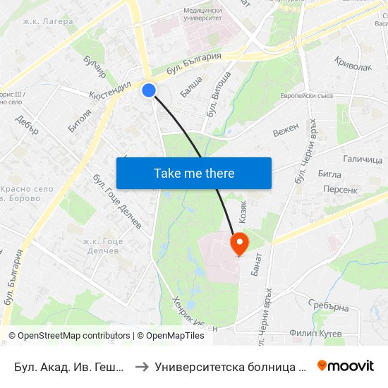 Бул. Акад. Ив. Гешов / Ivan Geshov Blvd. (0270) to Университетска болница Лозенец (University hospital Lozenets) map