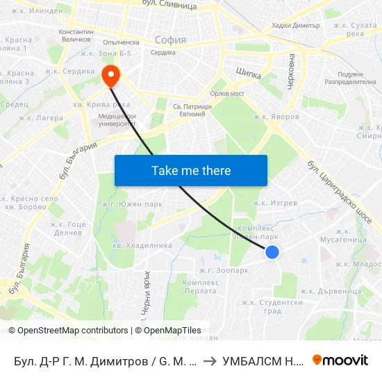 Бул. Д-Р Г. М. Димитров / G. M. Dimitrov Blvd. (0317) to УМБАЛСМ Н.И.Пирогов map