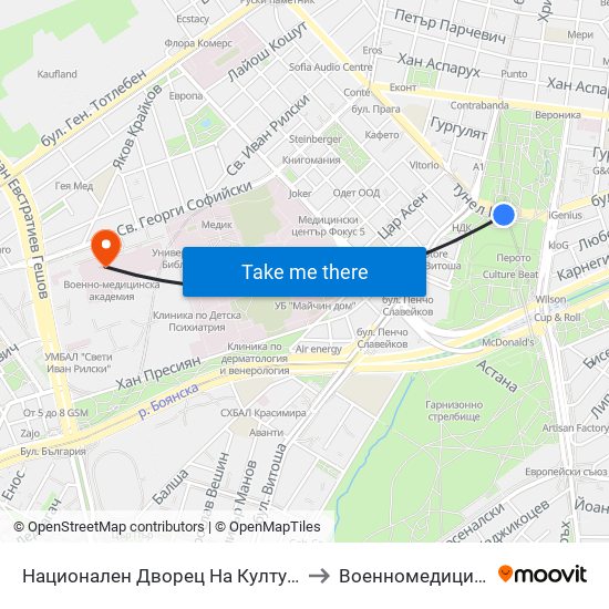 Ⓜ️ Национален Дворец На Културата / National Palace Of Culture (1139) to Военномедицинска академия (ВМА) map