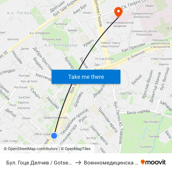 Бул. Гоце Делчев / Gotse Delchev Blvd. (0314) to Военномедицинска академия (ВМА) map