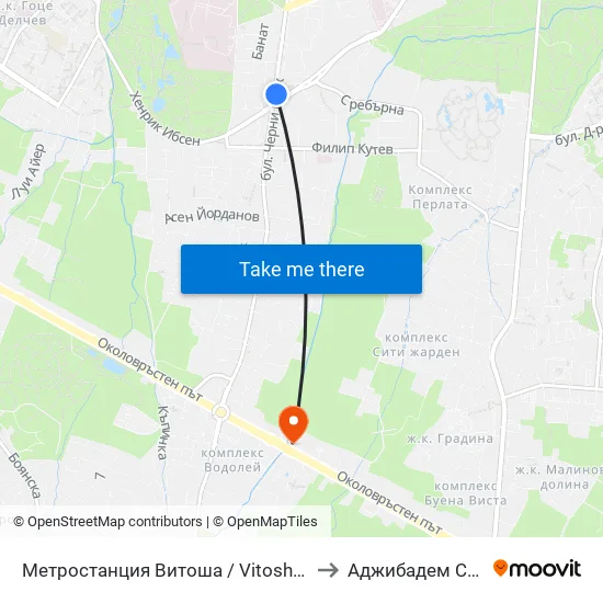 Ⓜ️ Метростанция Витоша / Vitosha Metro Station (2654) to Аджибадем Сити Клиник map
