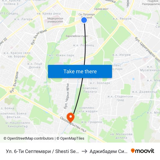 Ул. 6-Ти Септември / Shesti Septemvri St. (1807) to Аджибадем Сити Клиник map
