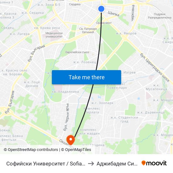 Софийски Университет / Sofia University (1699) to Аджибадем Сити Клиник map