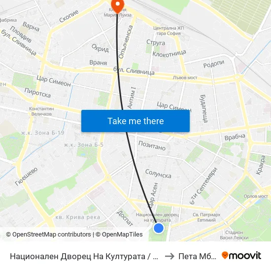 Ⓜ️ Национален Дворец На Културата / National Palace Of Culture (1139) to Пета Мбал София map
