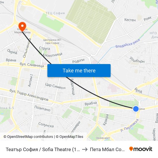 Театър София / Sofia Theatre (1727) to Пета Мбал София map