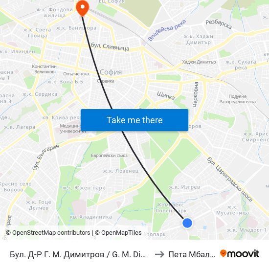 Бул. Д-Р Г. М. Димитров / G. M. Dimitrov Blvd. (0316) to Пета Мбал София map