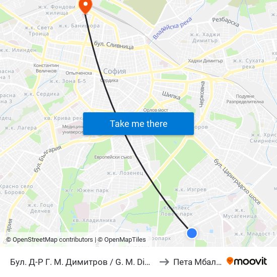 Бул. Д-Р Г. М. Димитров / G. M. Dimitrov Blvd. (0318) to Пета Мбал София map