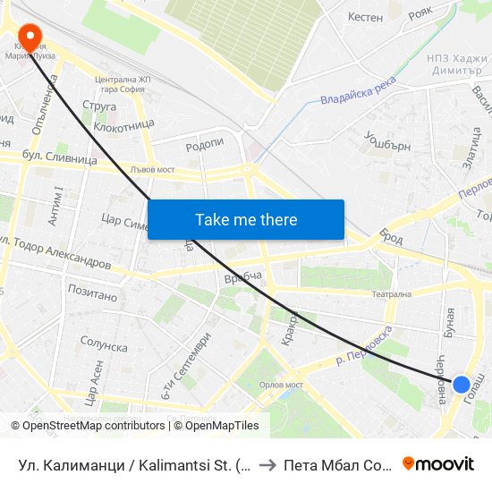 Ул. Калиманци / Kalimantsi St. (1975) to Пета Мбал София map
