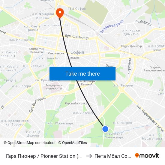 Гара Пионер / Pioneer Station (0465) to Пета Мбал София map