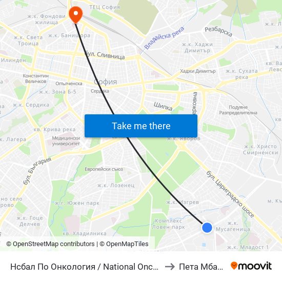 Нсбал По Онкология / National Oncology Hospital (2542) to Пета Мбал София map