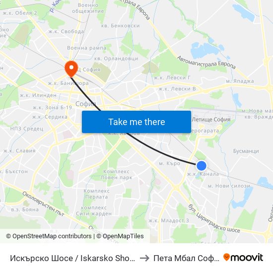 Искърско Шосе / Iskarsko Shosse to Пета Мбал София map