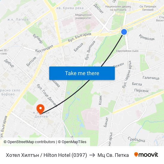 Хотел Хилтън / Hilton Hotel (0397) to Мц Св. Петка map